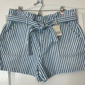 Ana A New Approach Denim Stripe Paperbag Waist Tie Shorts 18 Petite